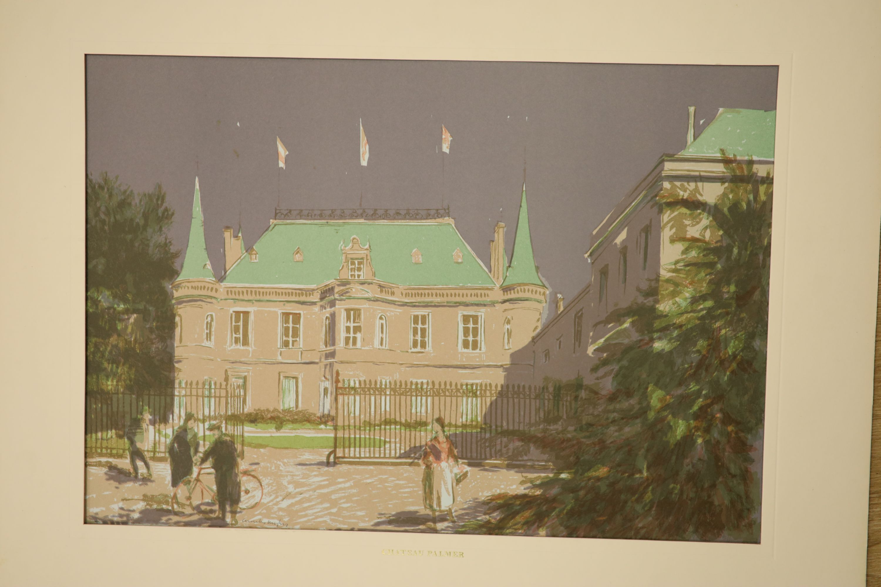 Charles Mozley (1914-1991), three lithographs of French wine chateau